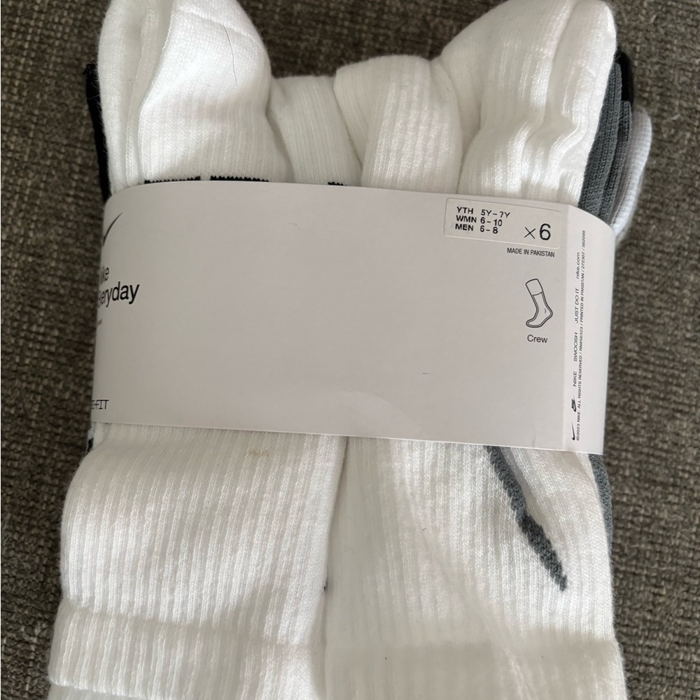 Nike White and Gray Crew Socks - 6 Pack